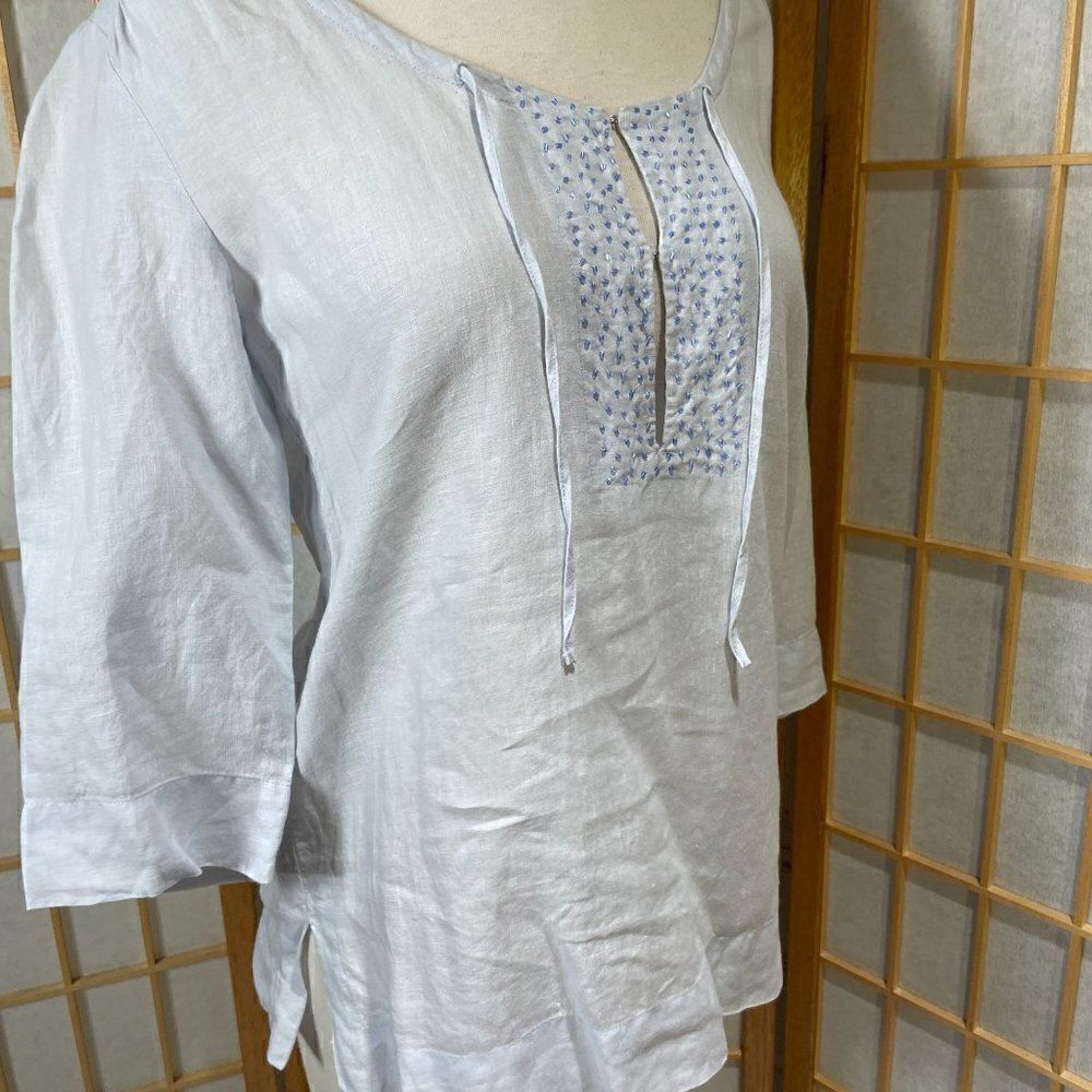 Eileen Fisher XS Irish Linen Embellished Tunic Blouse